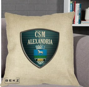 Perna Personalizata CSM Alexandria Fotbal, 40x40 cm, Crem, Husa Detasabila, Perna Inclusa, BEKZ®