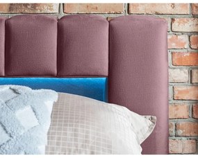 Pat matrimonial roz tapițat cu spațiu de depozitare cu somieră 180x200 cm Lamica – ELTAP