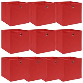 Cutii depozitare, 10 buc., rosu, 32x32x32 cm, textil Rosu fara capace, 10, 1, 10