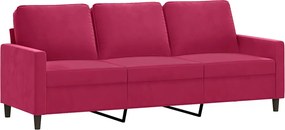 vidaXL Canapea cu 3 locuri, roșu vin, 180 cm, material catifea