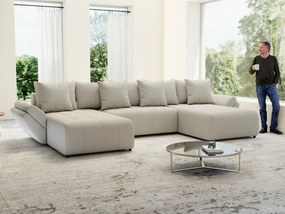 Colțar extensibil dumonde cu ladă de depozitare si sezut confortabil din spuma high-density, Berlin U Enjoy Bej 380x180 cm