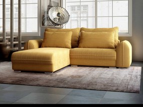 Colțar extensibil dumonde cu ladă de depozitare si sezut confortabil din spuma high-density, Denver Zoom Mustar 275x185 cm