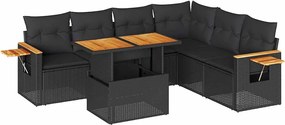 vidaXL Set canapele grădină perne 7 piese negru, poliratan/lemn acacia