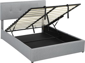 HOMCOM Pat cu ladă 140 x 190 cm, tapițat cu aspect de in, gri închis | Aosom Romania