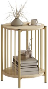 HOMCOM Masa laterală, masă de cafea cu 2 nivele cu raft de depozitare și cadru din oțel, Ø 41 x 49 cm efect lemn natural | Aosom Romania
