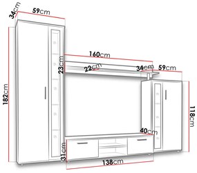 Zondo Mobilier living Orenia (stejar sonoma + Negru) (iluminat LED Alb). 1054267