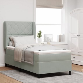 vidaXL Pat cu saltea Pocket , gri deschis, 90 x 190 cm, din catifea
