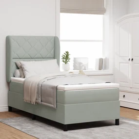 vidaXL Pat cu saltea Pocket , gri deschis, 90 x 190 cm, din catifea