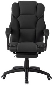 Scaun directorial, Masaj si Incalzire in 7 puncte, spatar rabatabil, suport pentru picioare, material textil premium, Negru