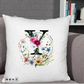 Cadou Personalizat - Perna Personalizata Monograma Florala Litera Y cu Coroana, 40x40 cm, Alb Pufos, Husa Detasabila, Perna Inclusa, BEKZ®