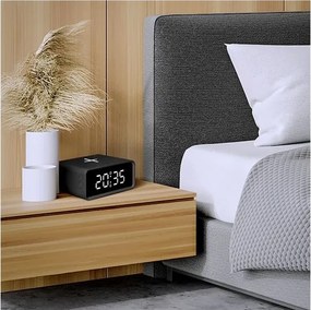 Solight CA07B - Ceas digital cu încărcător wireless Qi, alimentare 230V/CR2032, negru
