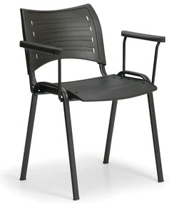 Scaun plastic SMART - picioare negre cu cotiere, negru
