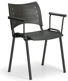 Scaun plastic SMART - picioare negre cu cotiere, negru