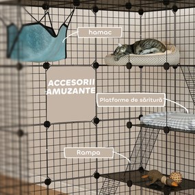 PawHut Căsuță pentru Pisici cu 4 Nivele, 3 Platforme de Sărit, Rampe, 5 Uși și Covoare Antiderapante, 105x105x140 cm, Negru | Aosom Romania