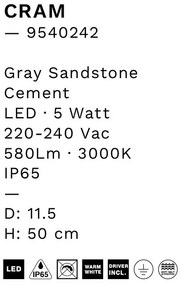 Stalp LED din ciment pentru exterior IP65 Cram Gray H-50cm