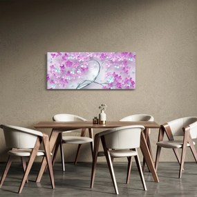 Tablouri cu flori pe trunchi argintiu - abstract (120x50 cm)