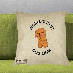 Cadou pentru Iubitorii de Caini - Perna Personalizata World's Best Dog Mom, 40x40 cm, Crem, Husa Detasabila, Perna Inclusa, BEKZ®