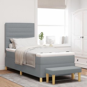 vidaXL Pat cu arcuri cu saltea și bancă gri deschis 80x200 cm țesătură