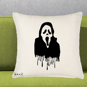 Perna Personalizata Halloween Ghostface Scream Picurand, 40x40 cm, Crem Reliefat, Husa Detasabila, Perna Inclusa, BEKZ®