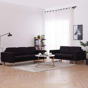 Set de canapele, 2 piese, negru, material textil Negru, 2 locuri + 3 locuri