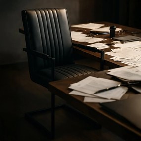 Scaun vizitator negru OFF 834 din piele ecologică cu mânere metalice și cadru vopsit