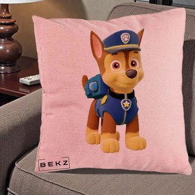 Perna Personalizata Chase PAW Patrol Albastru, 40x40 cm, Roz, Husa Detasabila, Perna Inclusa, BEKZ®
