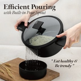 Set oale si tigai cu capace 15 Matte Black Piese Berlinger Haus BH 8198, negre, antiaderente, compatibile inductie