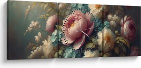 Tablou - Natură moartă cu flori - pictură (cu ceas) (90x30 cm)