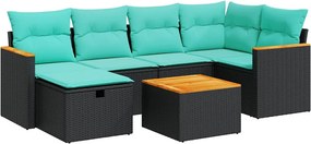 vidaXL Set canapele de grădină cu perne, 7 piese, negru, poliratan