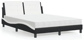 vidaXL Pat cu saltea, negru și alb, 140x200 cm, piele ecologică