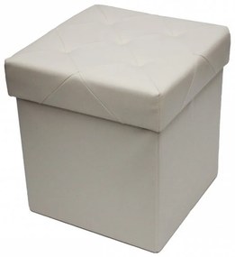 Taburet cu cutie de depozitare HouseXL™ 10100, Dimensiuni 38X38X38cm, Max 150 kg, Capac moale din piele ecologica, Beige
