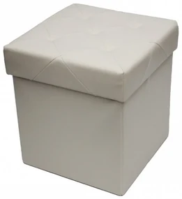Taburet cu cutie de depozitare HouseXL™ 10100, Dimensiuni 38X38X38cm, Max 150 kg, Capac moale din piele ecologica, Beige