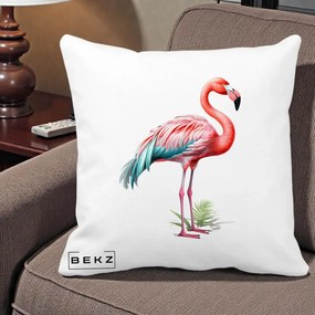 Perna Decorativa Flamingo Roz cu Pene Teal, 40x40 cm, Alba Mata, Husa Detasabila, Perna Inclusa, BEKZ®