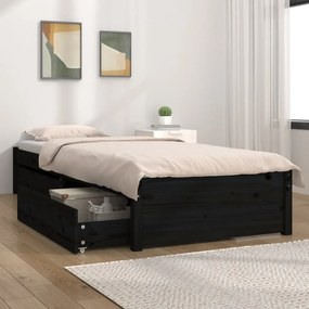 3103457 vidaXL Cadru de pat cu sertare, negru, 75x190 cm 2FT6 mic, single