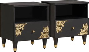 vidaXL Dulap de noapte 2 pcs Negru 40 x 33 x 46 cm Lemn de mango solid