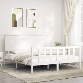 vidaXL Cadru de pat cu tăblie, alb, king size, lemn masiv