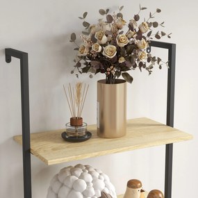 HOMCOM Raft tip scară montabil pe perete, 6 rafturi, stil industrial, oțel negru și lemn natural, 60x30x206 cm | Aosom Romania