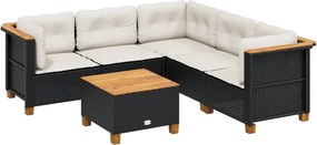 vidaXL Set mobilier de grădină cu perne, 6 piese, negru, poliratan