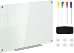 Vinsetto Tablă de Sticlă Albă cu 4 Markere și Burete de Șters 90x60x0.4 cm | Aosom Romania