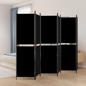 350225 vidaXL Paravan de cameră cu 6 panouri, negru, 300 x 180 cm, textil