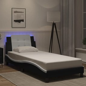 3214201 vidaXL Cadru de pat cu lumini LED negru/alb 90x190 cm piele ecologică