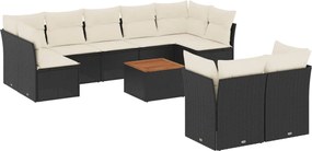 vidaXL Set canapele de grădină cu perne, 10 piese, negru, poliratan