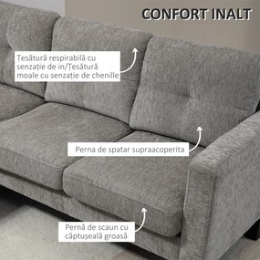 HOMCOM Canapea Colțar Extensibil cu Șezlong Reversibil, Pernă pentru Șezut și Spătar și 3 Locuri, 186x130x84 cm, Maro | Aosom Romania