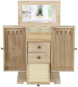 HOMCOM Cutie pentru bijuterii femei pe 4 nivele, cofret pentru bijuterii cu aripi, oglindă și 2 sertare, 26,5 x 16 x 33,5 cm, maro | Aosom Romania