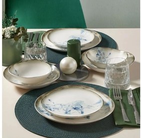 Set de masă, 24 piese, porțelan, alb/albastru