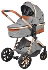 Carucior nou nascuti 2 in 1 NOVOKIDS™ Alma Gold PRO , Cu geanta bebe, Cadru Aluminiu , Amortizoare, Roti din cauciuc plin AVE, Landou, Modul sport,