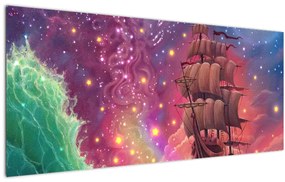 Tablou - Cerul spațial cu navă (120x50 cm)