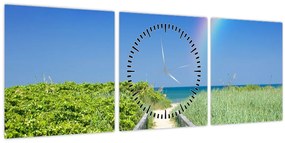 Tablou - Peisaj și curcubeu (cu ceas) (90x30 cm)