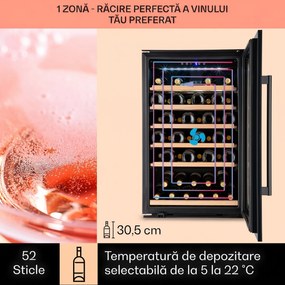 Klarstein Vinsider 52 Built-In Uno, frigider pentru vin încorporat, 52 sticle, 137 litri, oțel inoxidabil