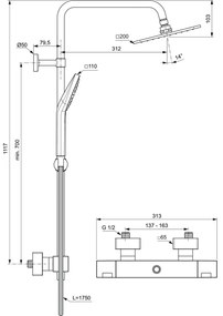 Coloana de dus cu baterie termostatata Ideal Standard Ceratherm C100 crom lucios